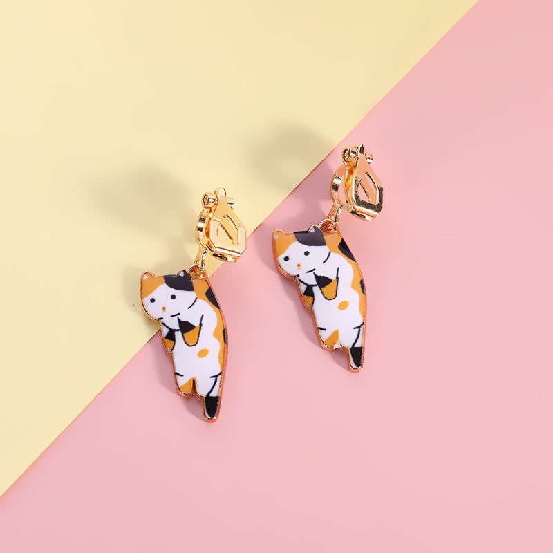 Cartoon Cat Alloy Clip-On Earrings for Girls