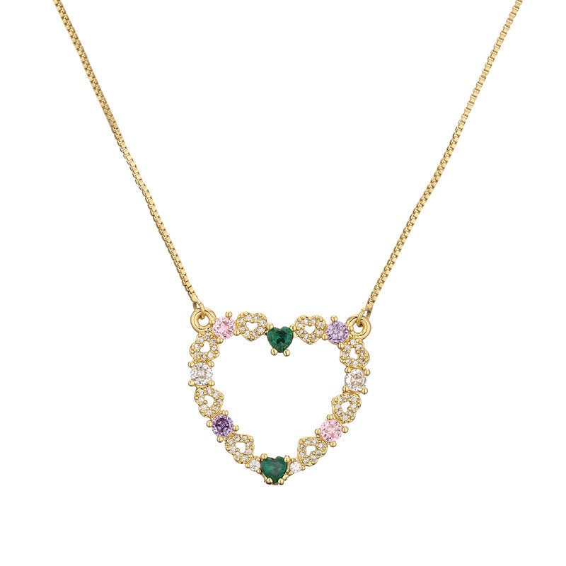 Devil's Eye Heart Shaped Zircon Pendant Necklace in Gold Plated Copper