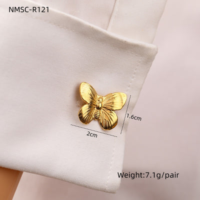 Elegant Heart Flower Bow Knot 18k Gold Stainless Steel Unisex Cufflinks