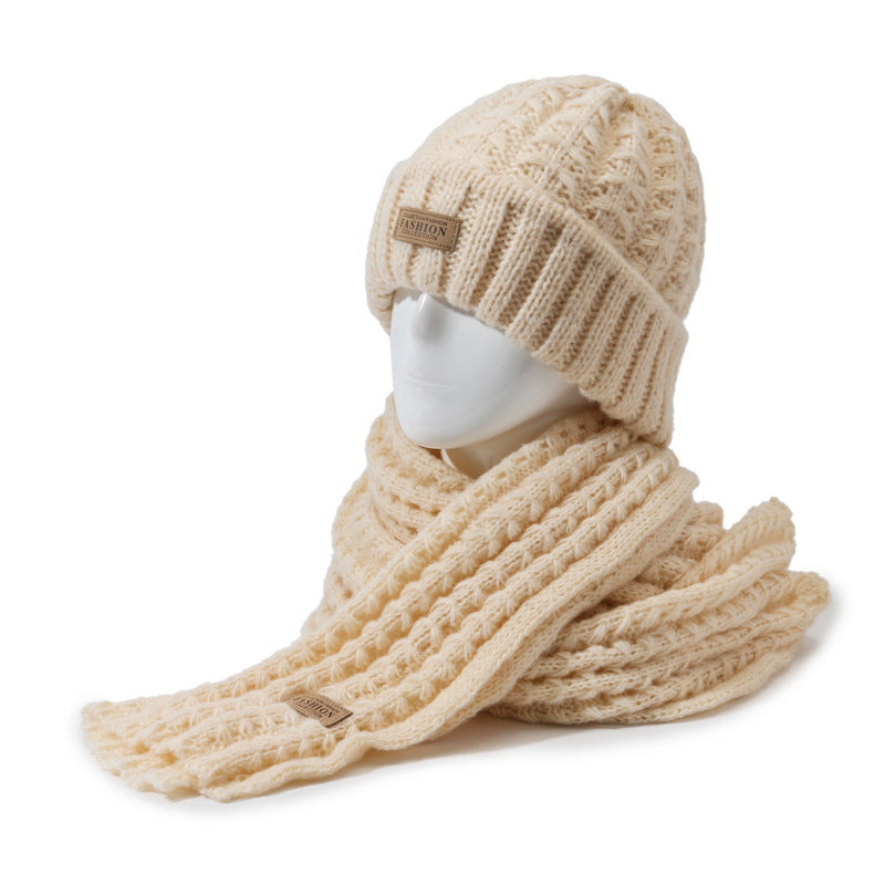 Unisex Simple Style Solid Color Knit Wool Cap and Scarf Set