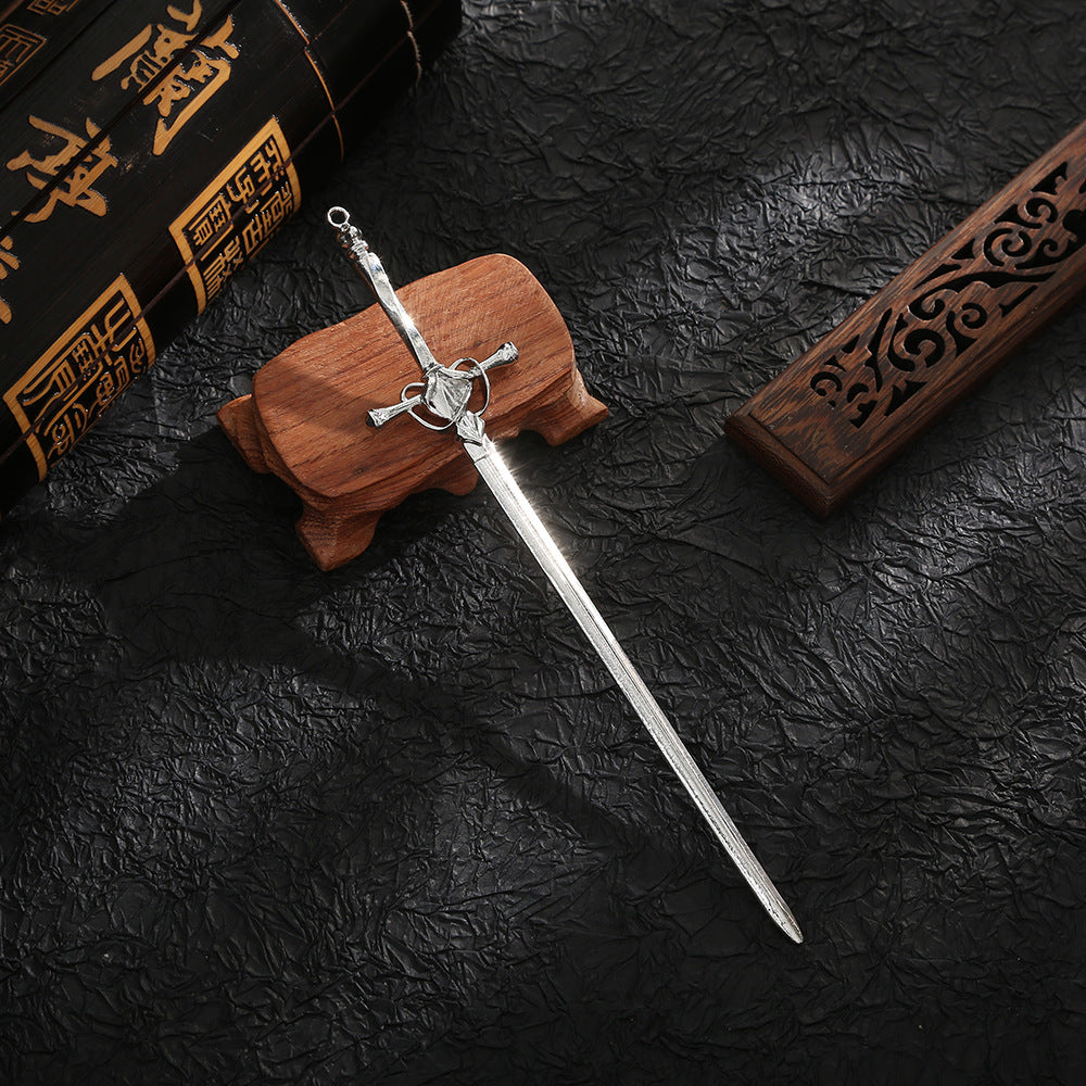 Unisex Chinoiserie Retro Geometric Sword Alloy Hairpin - Modern Ethnic Style Hanfu Headdress