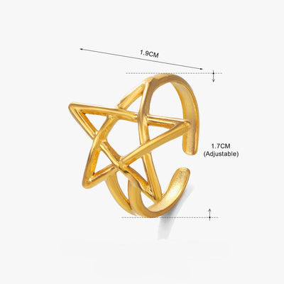 18K Gold Plated Stainless Steel Pentagram Adjustable Open Ring