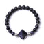 Amethyst and White Crystal Pyramid Cut Matte Black Agate Bracelet