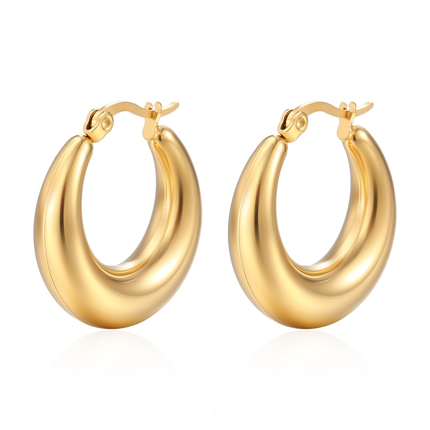 1 Pair Fashion 18K Gold Plated Stainless Steel Oval Hoop Earrings