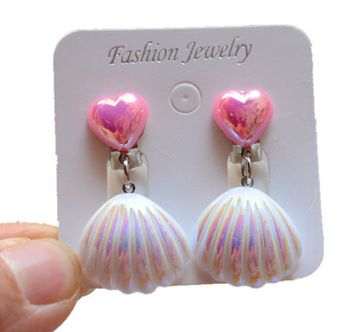 Simple Shell Resin Heart Ear Cuffs for Girls