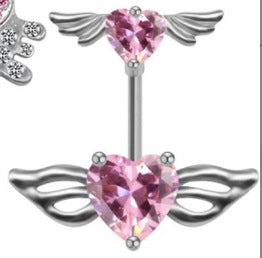 Elegant Butterfly & Crown Zircon Inlay Belly Ring Set - Stainless Steel & Gold Plated Jewelry