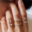 Simple Geometric Rhinestone Crescent Moon Ring Set - 9 Pieces