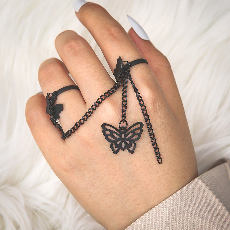 Fashion Adjustable Butterfly Pendant Chain Ring