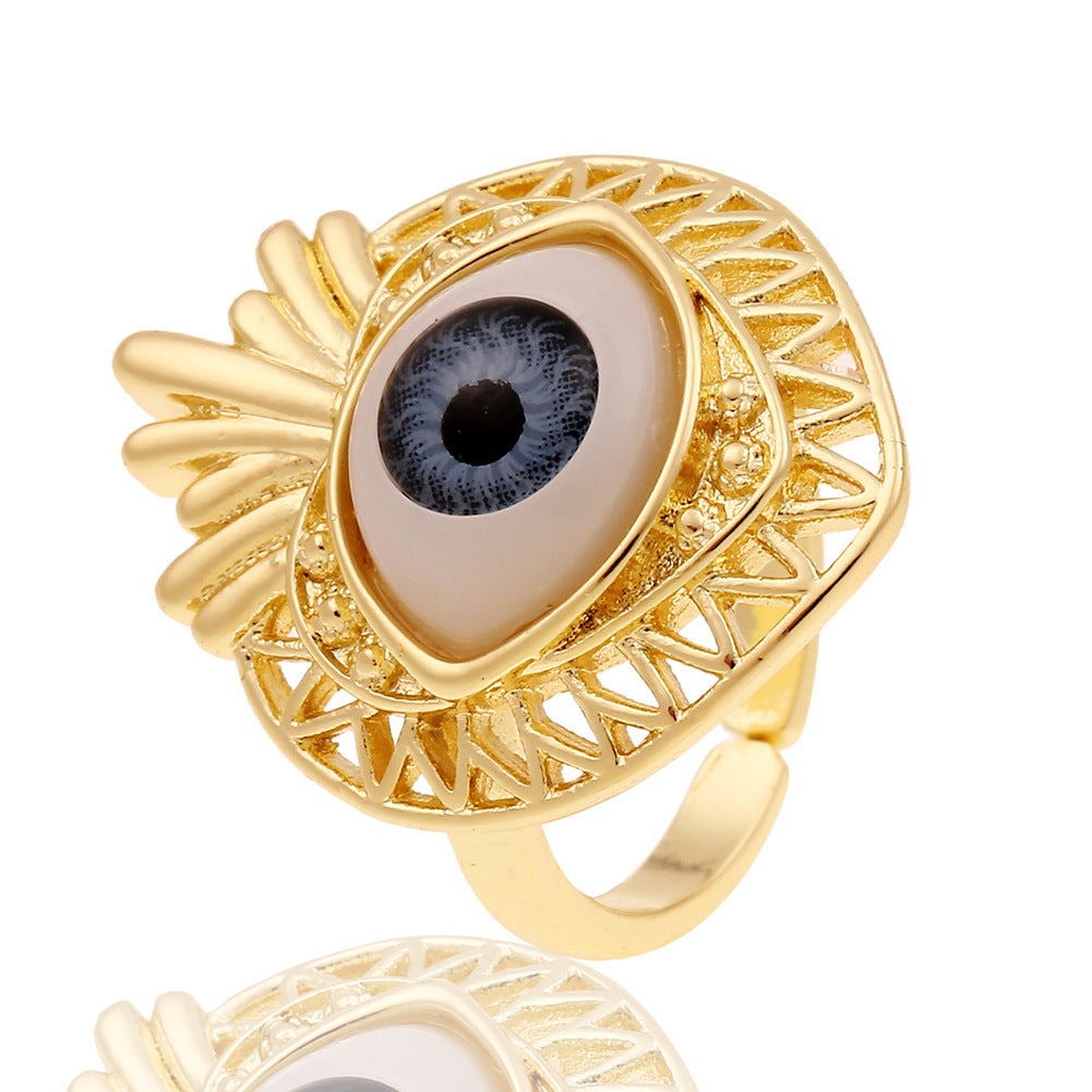 Fashion Copper Plated Gold Evil Eye Women's Minimalist Tail Ring