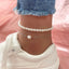 European American Fashion Double Layered Pearl and Turtle Anklet Set