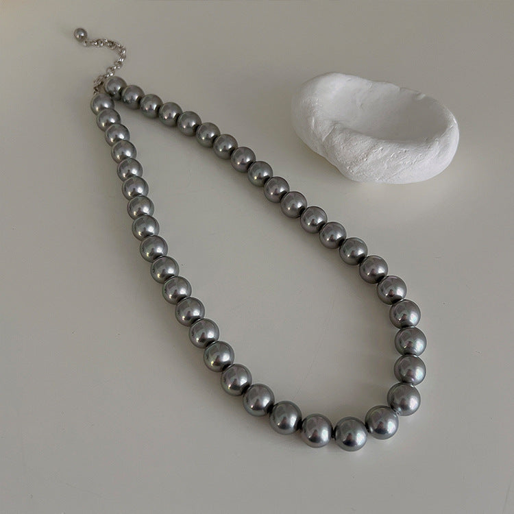 Elegant Gray Pearl Acrylic Beaded Women's Necklace