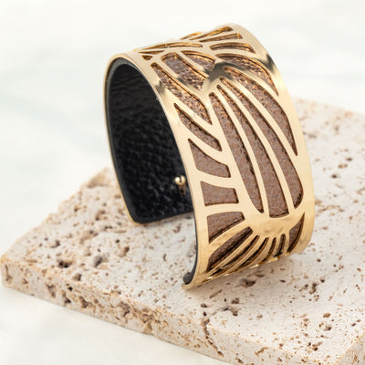 Vintage Geometric Color Block PU Leather Metal Cuff Bracelet