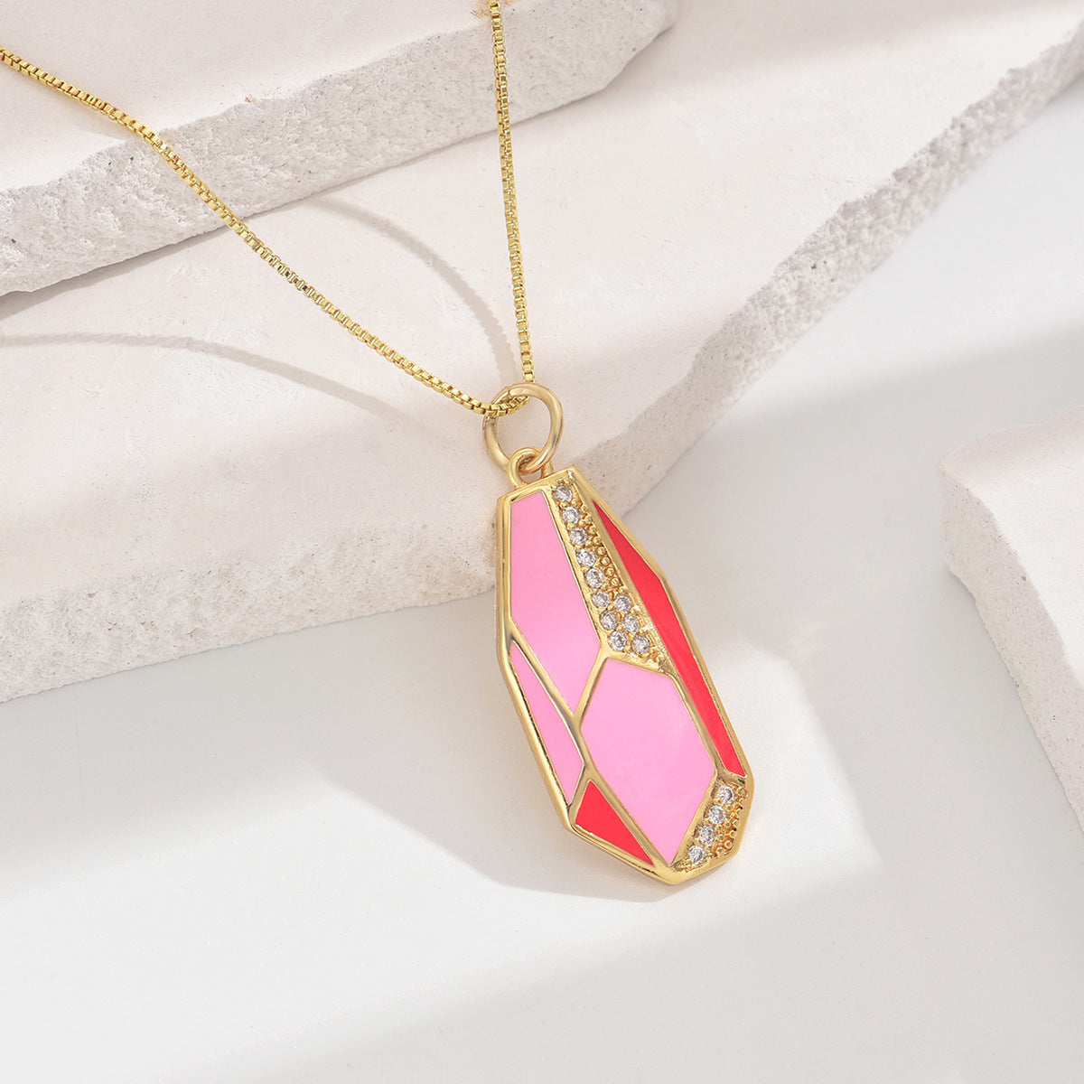 Copper Zircon Enamel Colorful Pendant Necklace