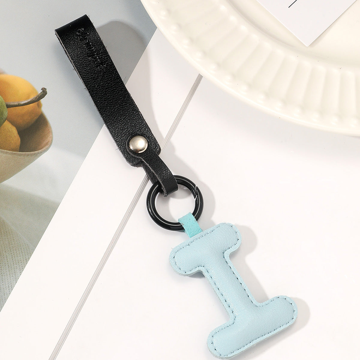 Basic Alphabet PU Leather Keychain Pendant