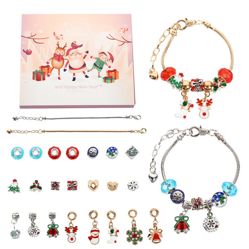 Fashion Cartoon Alloy Plated Girl's Bracelet Set with Christmas Countdown DIY Bead Kit