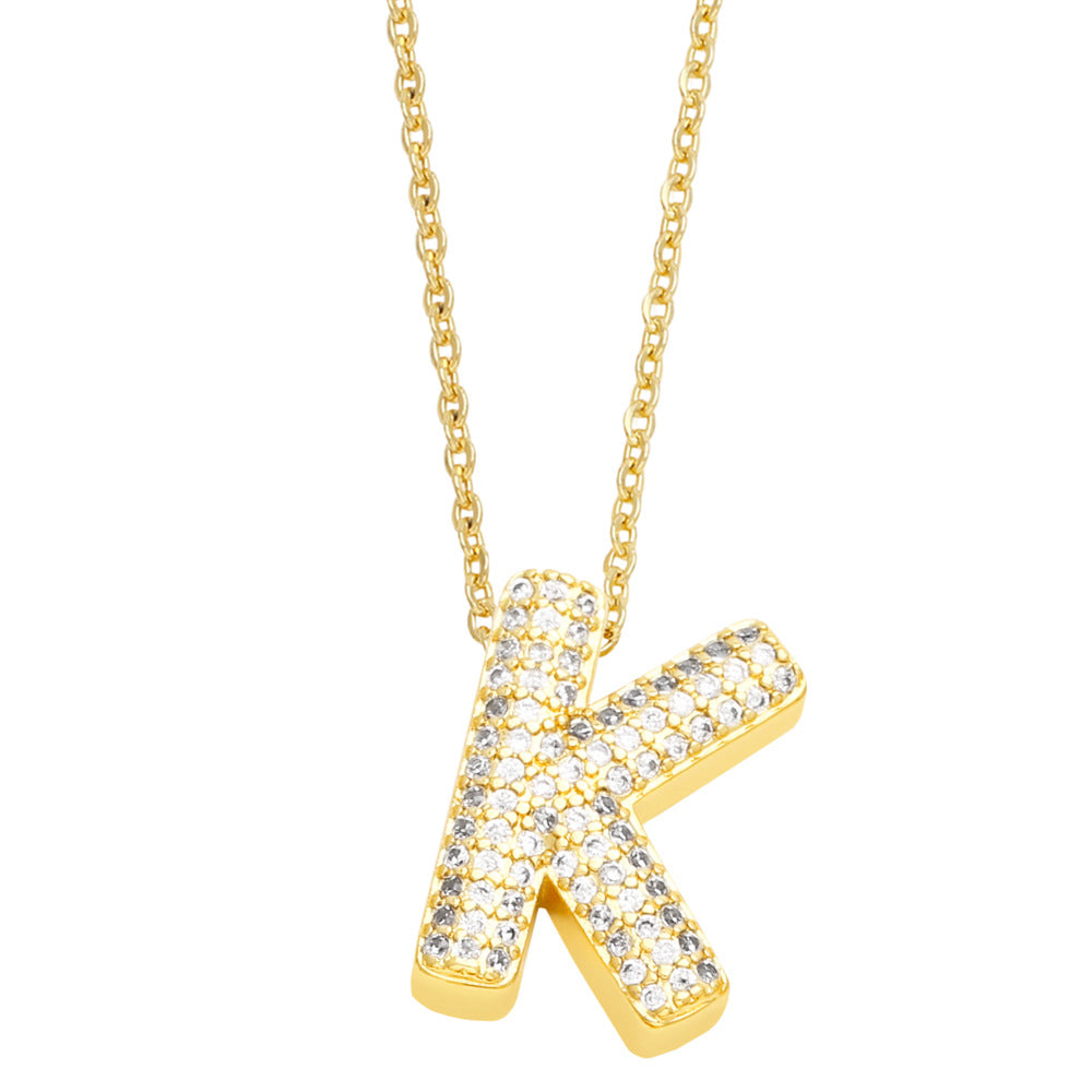 Simple Style Shiny Letter Stainless Steel Copper Plating Inlay Zircon 18K Gold Plated Pendant Necklace