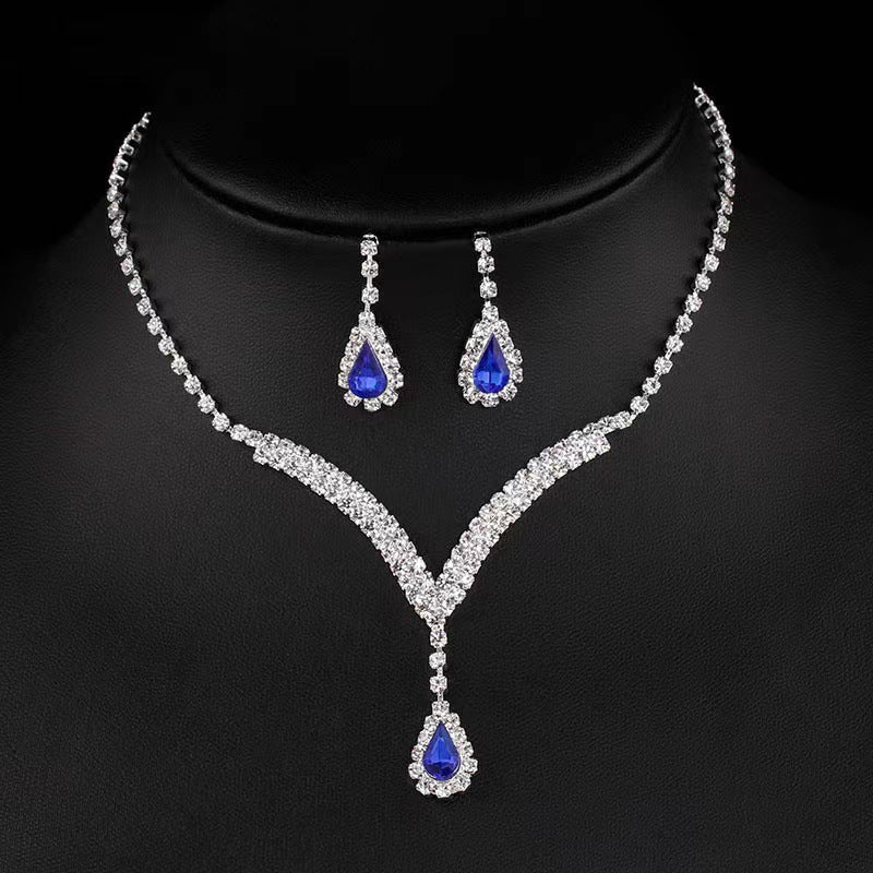 Fashion Water Droplet Acrylic Rhinestone Women's Earrings and Necklace Set