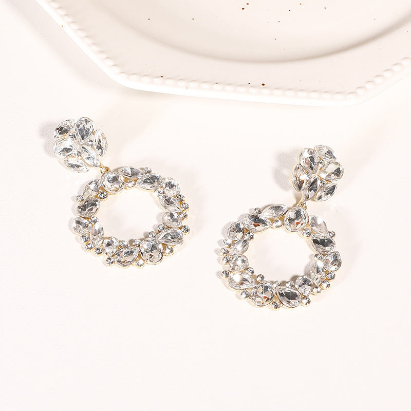 Fashion Alloy Rhinestone Round Earrings for Women