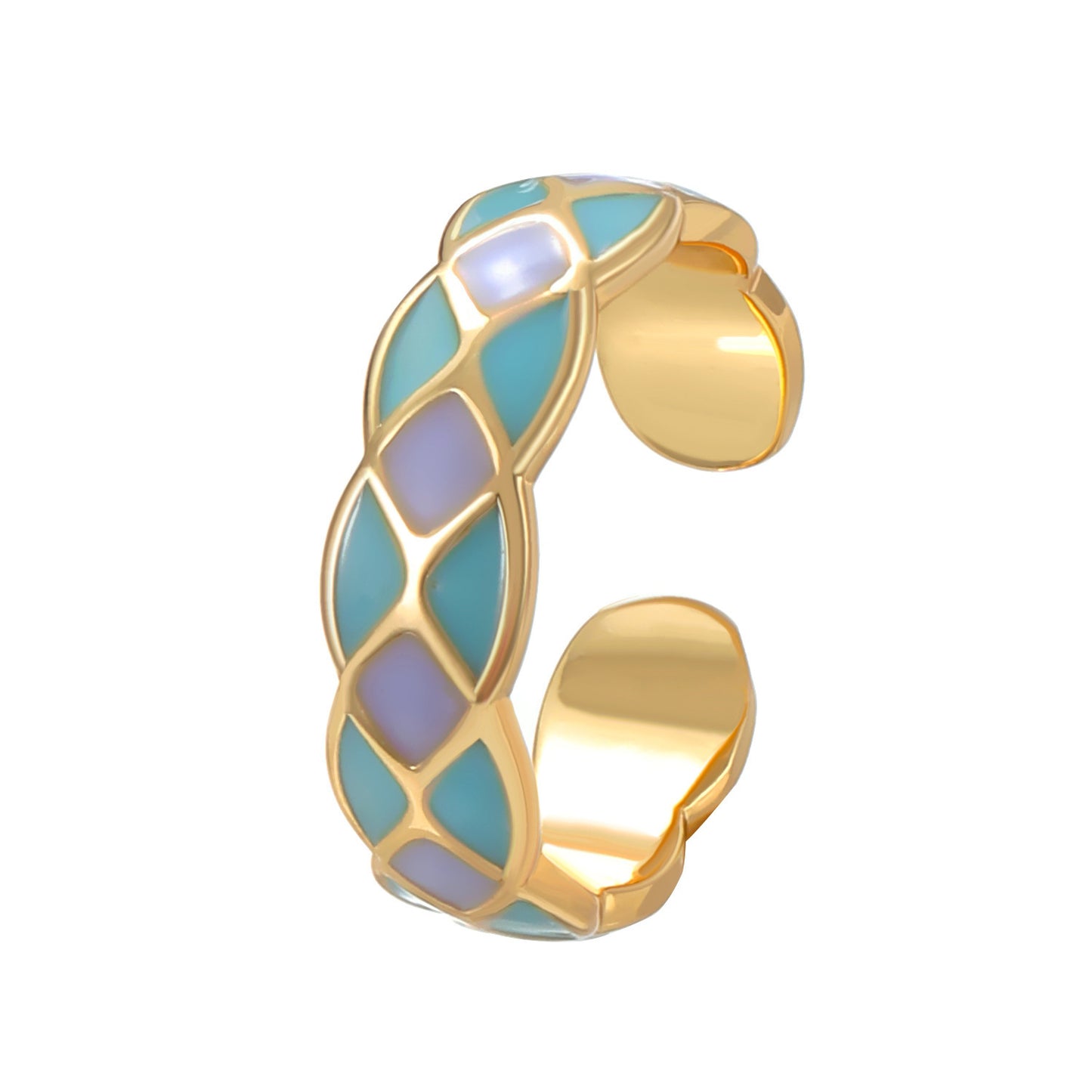 IG Style Geometric Butterfly 14K Gold Plated Open Ring with Zircon and Pearl Inlay