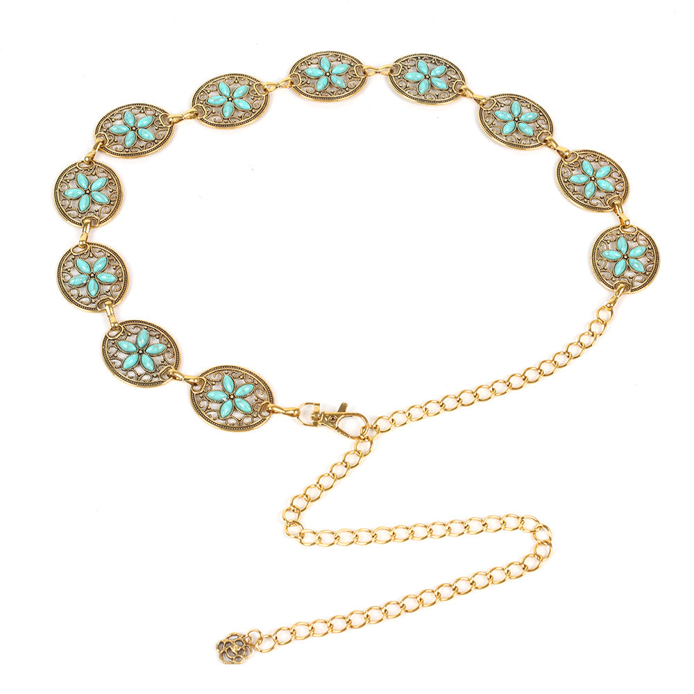 Retro Bohemian Turquoise Gemstone Women's Chain Belt