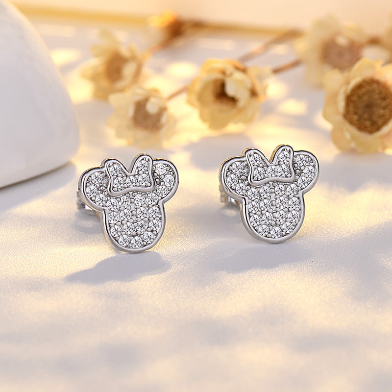 Cartoon Character Copper Zircon Mickey Mouse Stud Earrings