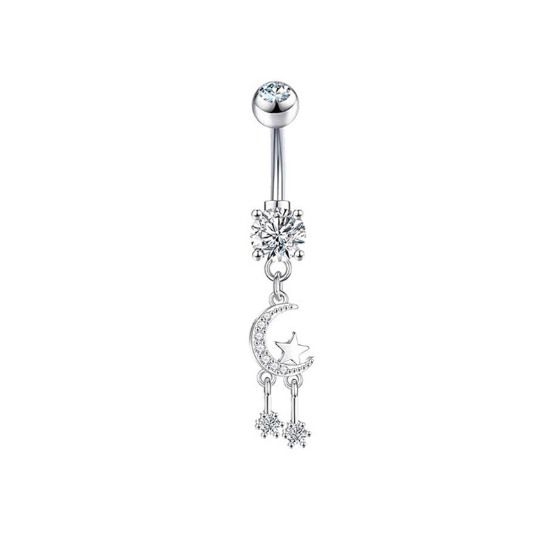 Heart Shape Zircon Inlay Belly Ring Set - Stainless Steel & Copper Components