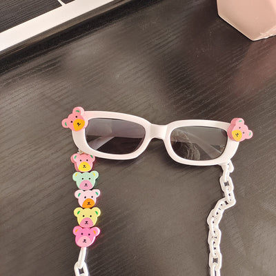 Kids Color Block Resin Square Sunglasses with Heart Acrylic Strap Necklace