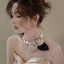 Retro Floral Satin Pearl Women's Choker and Bridal Hair Accessory Set