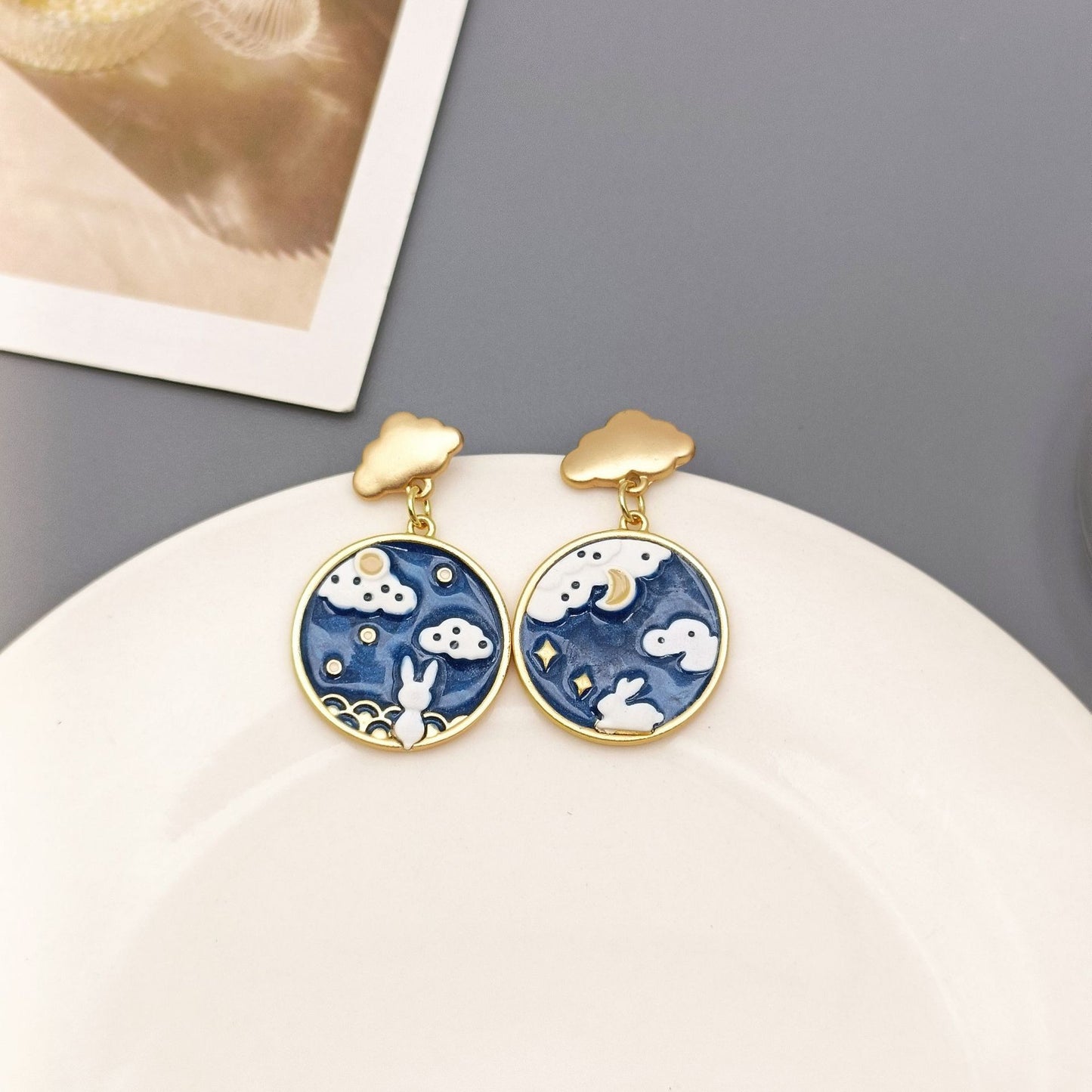 Klein Blue C Shape Alloy Stud Earrings - Niche Simple Design Korean Style for Women