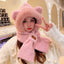 Women's Adorable Solid Color Woolen Scarf, Hat, and Gloves Set with Bear Design