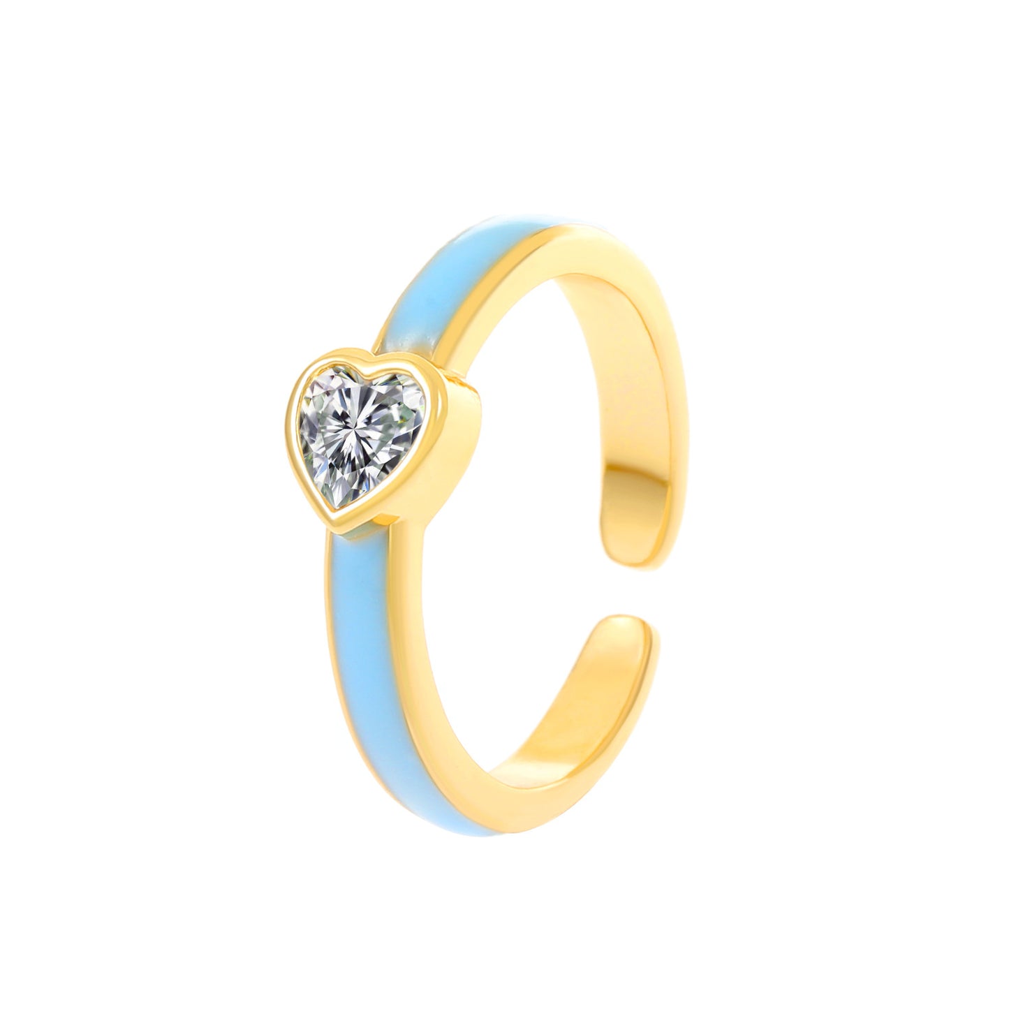 Fashion Heart Shape Colorful Enamel Open Ring with Rhinestones