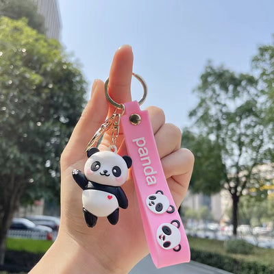 Cute Panda PVC Metal Keychain with Bamboo Design