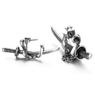 Geometric Cross Sword Titanium Steel Men's Hip Hop Earrings