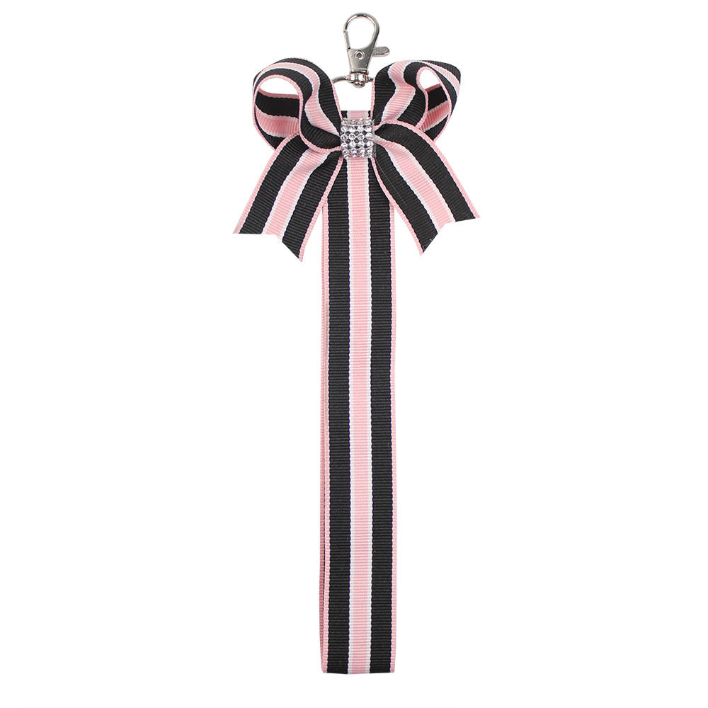 Casual Stripe Bow Knot Rhinestone Keychain Pendant Gift