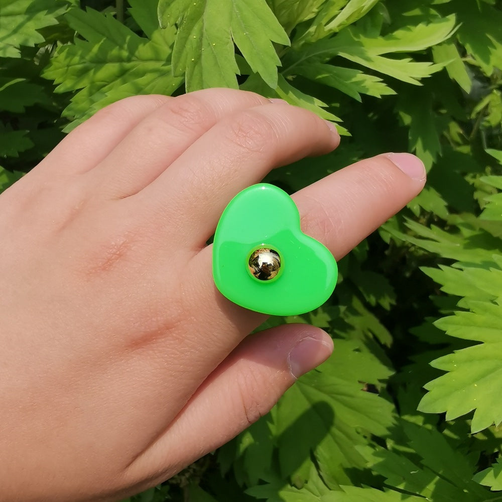 Heart-Shaped Irregular Multicolor Acrylic Resin Ring for Women