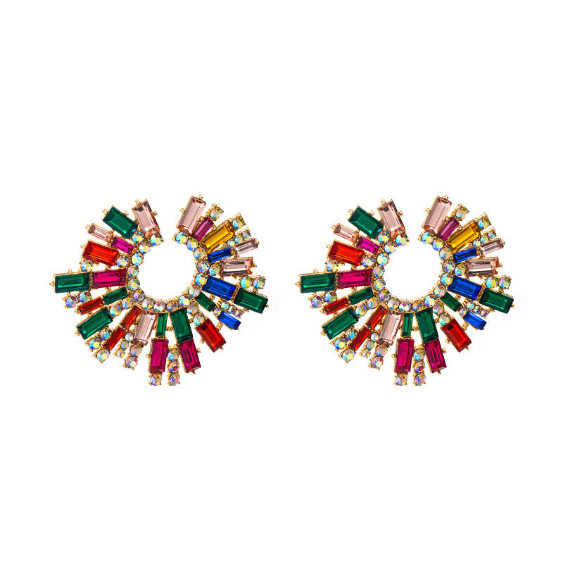 Fashion Alloy Inlaid Color Rhinestone Sunflower Earrings