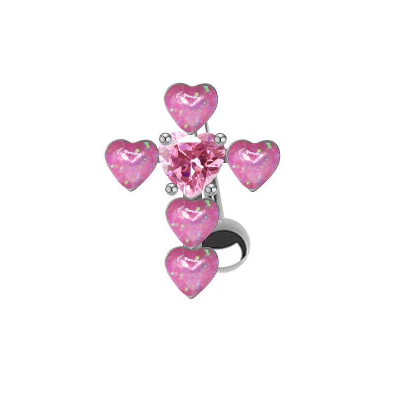 Sweet Heart Shape Stainless Steel Acrylic Copper White Gold Plated Belly Ring with Rhinestones and Zircon