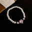 Fashion Heart Butterfly Pearl Bracelet with T-Shaped Buckle - Retro Love Design for Women