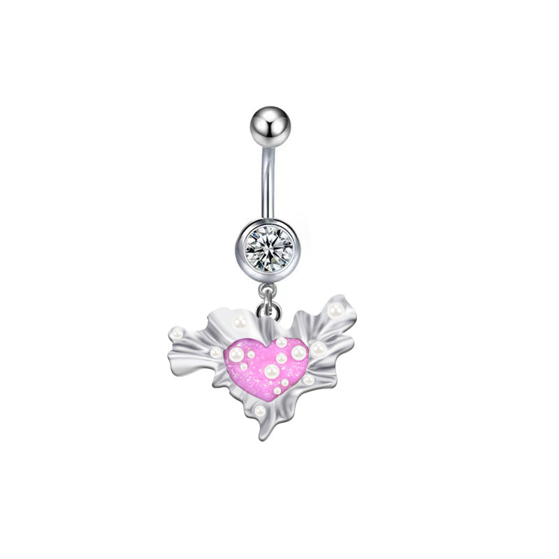 1 Piece Belly Rings Sexy Heart Shape Flower Butterfly 316 Stainless Steel  Alloy Enamel Plating Inlay Rhinestones White Gold Plated