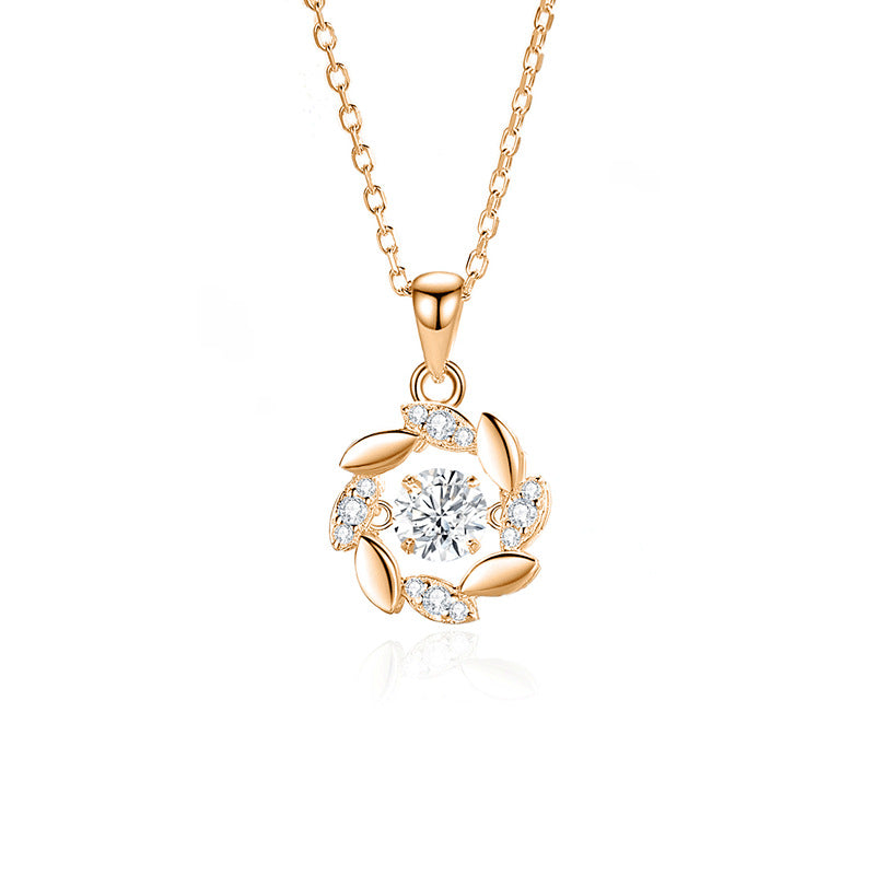 Sterling Silver Moissanite Zircon Pendant Necklace with Wheat Design