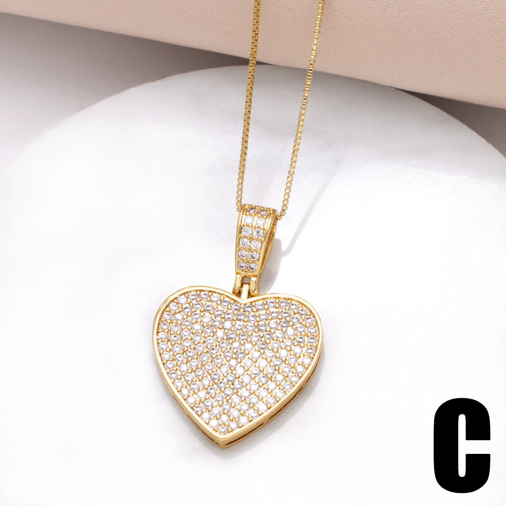 18K Gold Plated Heart Shape Zircon Pendant Necklace