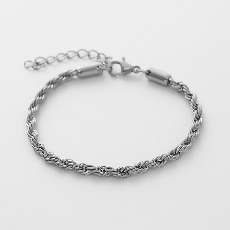 Hip-hop Twist Stainless Steel Titanium Chain Unisex Bracelet 4mm 17+5cm European American Style