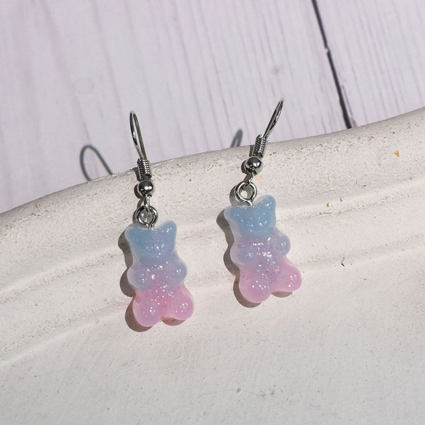 Cartoon Bear Resin Women's Earrings - Colorful Transparent Purple Hook Design