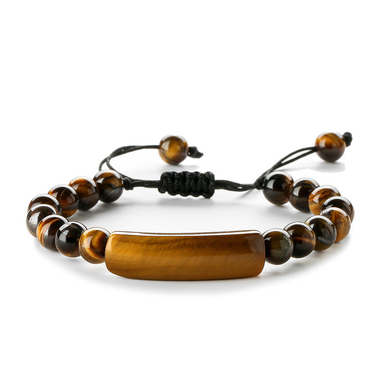 Retro Geometric Natural Stone Beaded Bracelet with Agate and Tiger Eye