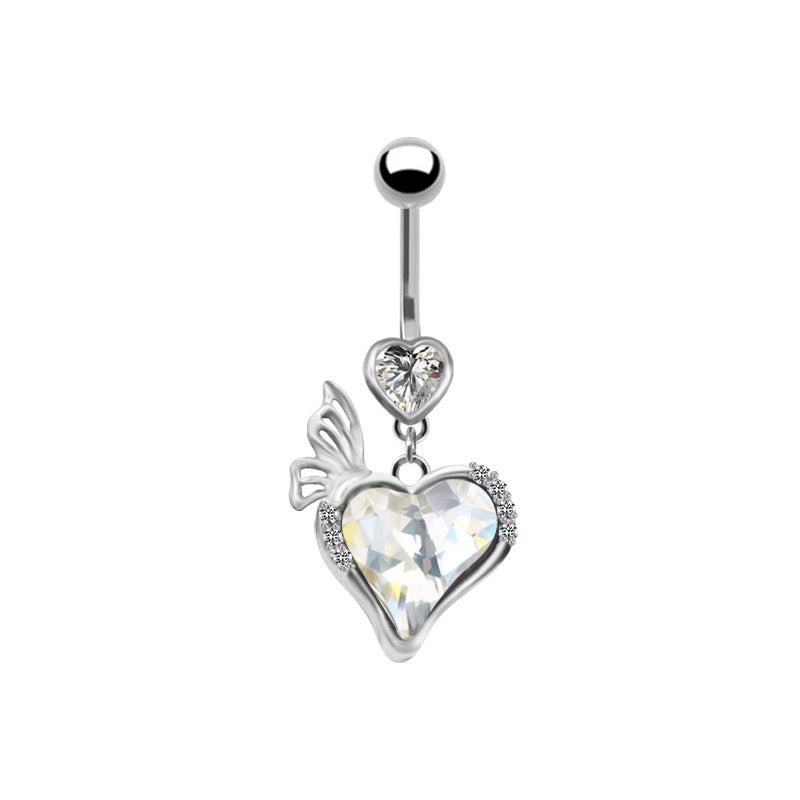 1 Piece Belly Rings IG Style Simple Style Heart Shape Butterfly 316 Stainless Steel  Alloy Hollow Out Inlay Acrylic Rhinestones Glass White Gold Plated Gold Plated