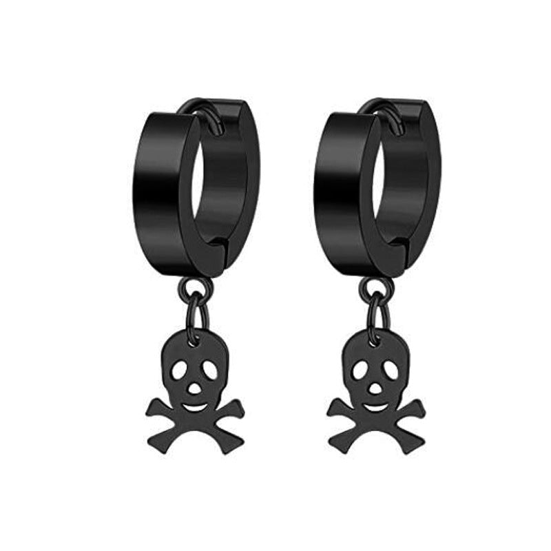 Simple Star Skull Stainless Steel Spike Hoop Earrings