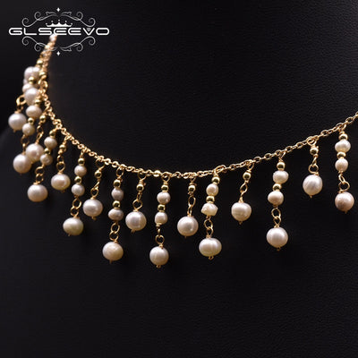 Elegant Tassel Freshwater Pearl 18k Gold Plated Necklace