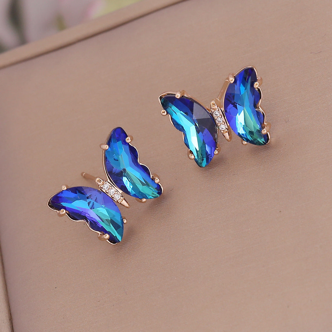 Fashion Iridescent Glass Butterfly Copper Earrings