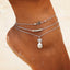 European American Fashion Double Layered Pearl and Turtle Anklet Set