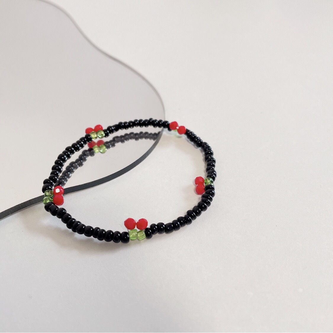 Cherry Glass Seed Bead Necklace and Bracelet Set for Women